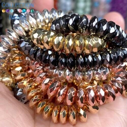 Natural Stone Faceted Wheel Shape Black Hematite Beads For Jewelry Making Spacer Beads Diy Bracelet Necklace Accessories 16