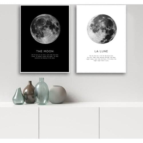 The Moon Quotes Canvas Poster Black And White Wall Art Print Planet Painting Nordic Living Room DecorationPictures Modern Home