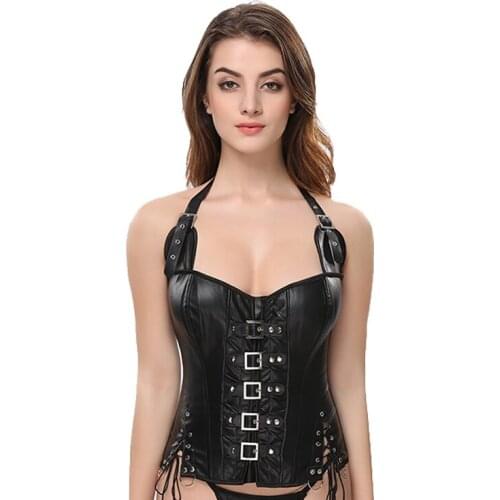 Fiber Win Black Corset Overbust Steampunk Gothic Belt Coffee Korset G-String Corselet Buckle Gorset Boned Bustier Binder Chest