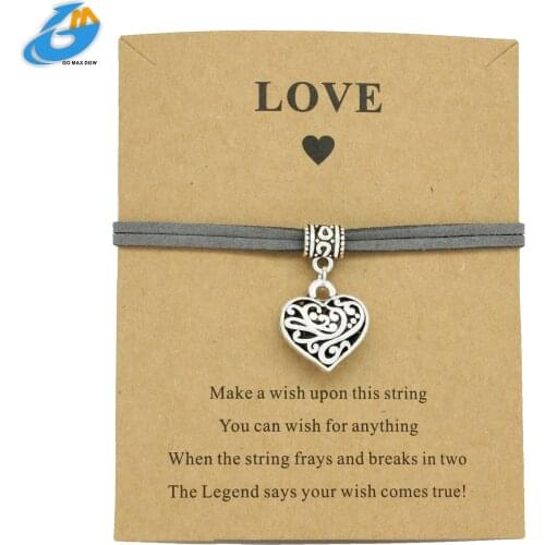 DGW Hollow heart Charm Leather Bracelet for Women Silver plated pendant love Wrist handmade Jewelry free shipping