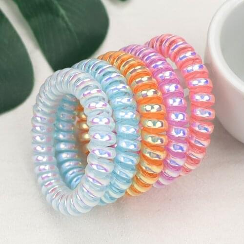 5PCS Bright Color Elastic Hair Bands Spiral Shape Ponytail Hair Ties Gum Rubber Band Hair Rope Telephone Wire Hair Accessories