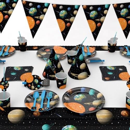 Interstellar Outer Space Theme Party Decorations Rocket Planet Galaxy Plates Tablecloths Supplies Birthday Party Table Decors