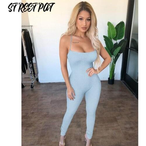 Ribbed White Jumpsuit Women Romper Halter Backless One Piece Outfit Sexy Bodycon Jumpsuit Femme 2021 Fitness Overalls
