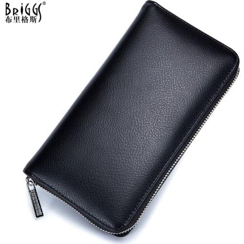 BRIGGS Genuine Leather Female Long Wallet Women Purse Coin Credit Card Holder Business Travel Lady Clutch Bag Standard Wallets