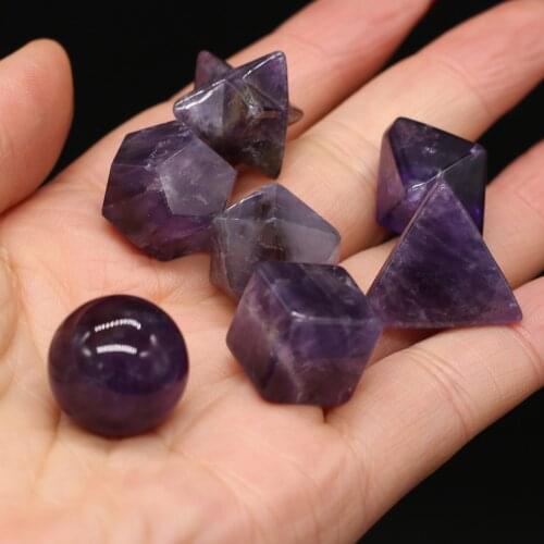 7Pcs Natural Stone Reiki Heal Amethysts Platonic Solids Energy Icosahedron Tetrahedron Crystal for Home Decoration Stone