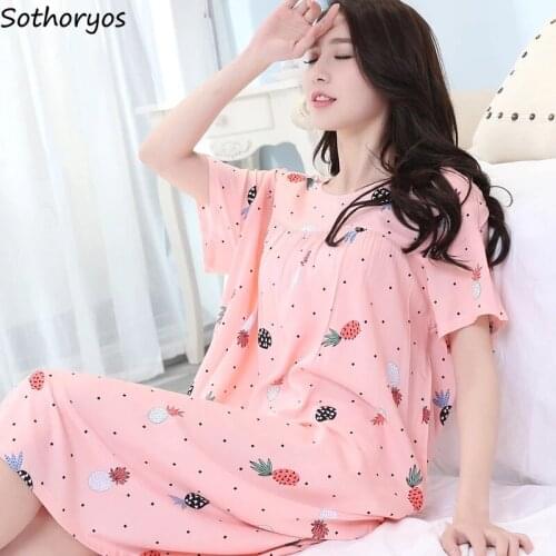 Sleepshirts Women Nightgowns Female Lounge Thin Printed Loose 4XL O-neck Short Sleeve Viscose Homewear Fashion Soft Casual Sweet