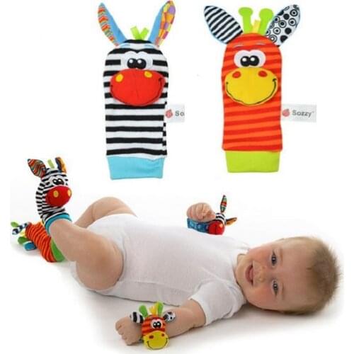 2pcs/set Wrist Rattle Foot Socks colorful Infant Baby Developmental Toy 0+ month Plush Newborn Baby Rattle Soft L0071