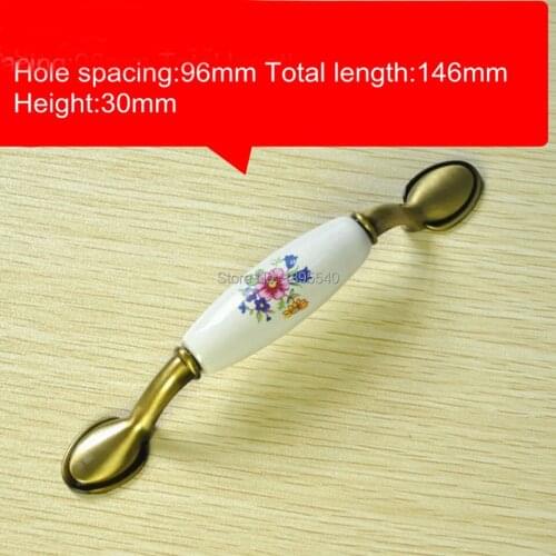 New 96mm Ceramic Cabinet Handle Bronze Knob Wardrobe Handle Bedroom Cupboard Flower Drawers Zinc Alloy Knobs Dresser Pulls 2pcs