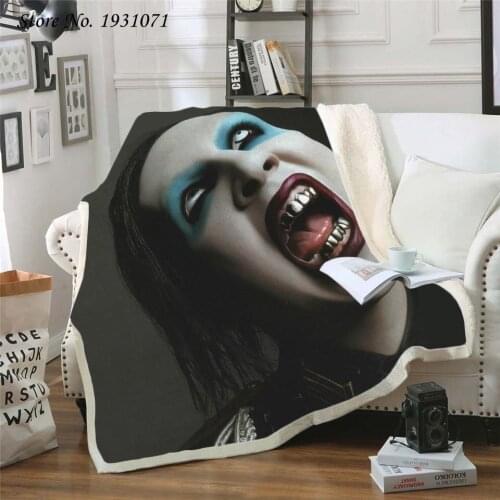 NEW Marilyn Manson 3D Printed Fleece Blanket for Beds Thick Quilt Fashion Bedspread Sherpa Throw Blanket Adults Kids 12