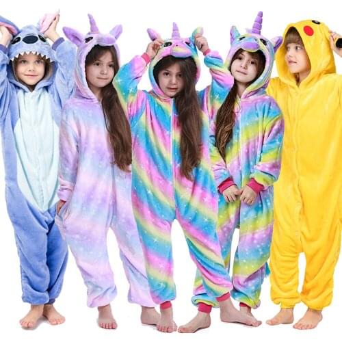Kigurumi Boys Unicorn Pajamas Girls Onesies Toddlers Kids Sleepwear Stich Costume Children Baby Panda Unicorn Flannel Pajamas