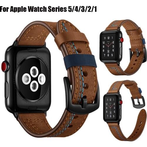 2020 New Genuine Leather Watch Band Strap for Apple Watch Series 5 4 3 2 1 Replacement for iWatch 44mm 40mm 42mm 38mm Bracelet