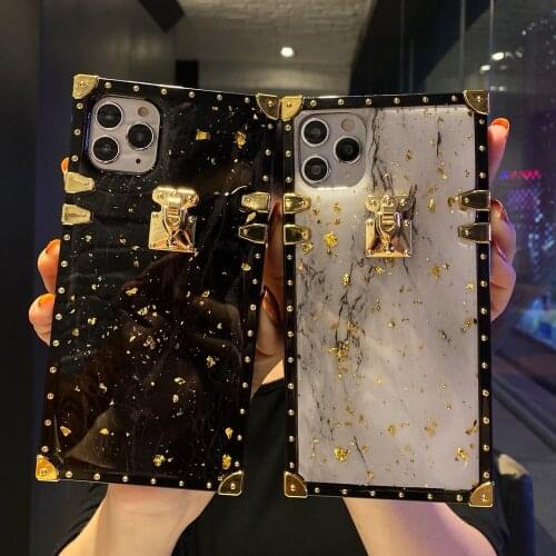 Luxury Marble Square Glitter Phone Case For iPhone 12Mini 11 Pro Max X XR XS Max SE 6 6s 7 8 plus Women Back cover Coque Etui