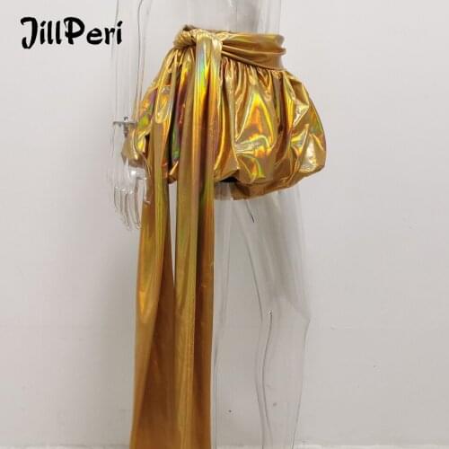 JillPeri Fashion Golden Metallic Drop Sexy Shorts Luxury Sparkle Chic Lantern Shorts Street Club Party Wear Puff Bottom Shorts