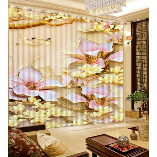 Modern home decor 3d curtains Relief lily bird window curtains home bedroom decoration style decor