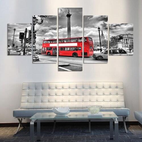 Modern City Scenery Red Bus canvas painting living room decoration