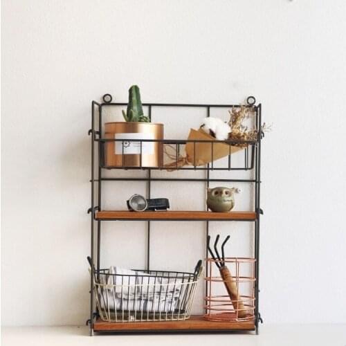 Wrought iron 3-tiers storage rack adjusted desktop debris ornaments organizers storage shelf Home wall decoration mx9091156