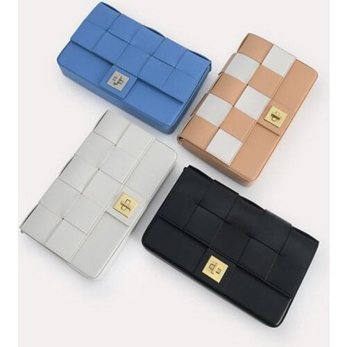 Soft PU Hand Woven Bag New Style Metal Buckle Small Square Bag Single Womens Shoulder Bag