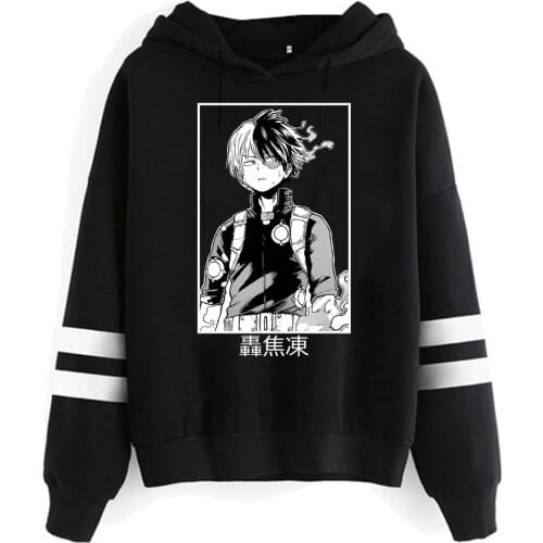 Anime Boku No Hero Academia Shoto Todoroki Hoodies Men Women Striped Hooded Sweatshirt Pullover Tops