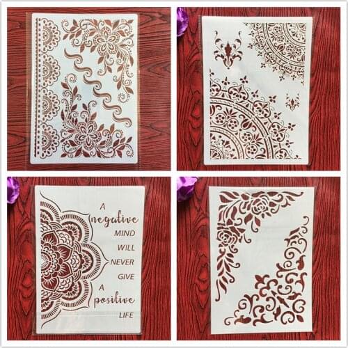 4pcs / set A4 Stencils Painting Coloring Embossing Scrapbook Album Decorative Template stencils for diy scrapbooking letter
