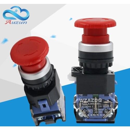 WZAUDQ LA38-11ZS 22 mm mushroom head lock button switch aluminum head silver contact 10A660V a normally open a normally closed
