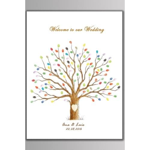Ynaayu 1pcs Wedding Guestbook Custom Names Date Wish Tree DIY Sign Wedding Fingerprint Creative Figure Wedding Favor Decoration