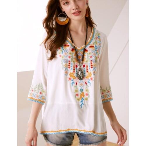 Le Luz Floral Embroidery Blouses Shirts Vintage Chic Autumn Blouse Top Rayon Plus Size 2xl 3xl Ethnic Hippie Shirt Blouse 2021