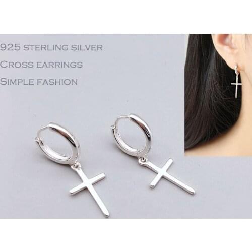 Fashion 925 sterling silver cross earings for women Silver S925 jewelry dangle earring for girls simple round earing