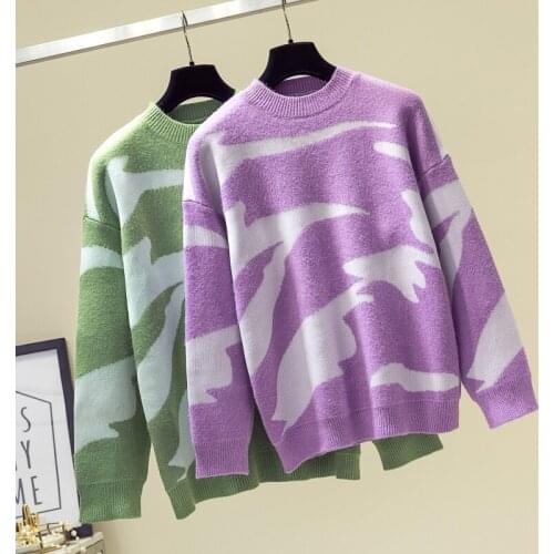 Winter Long Sleeve Casual Knit Printed Pullover Autumn O-neck Warm Leisure Jumper Cashmere Tunic Fashion Sweater For Women