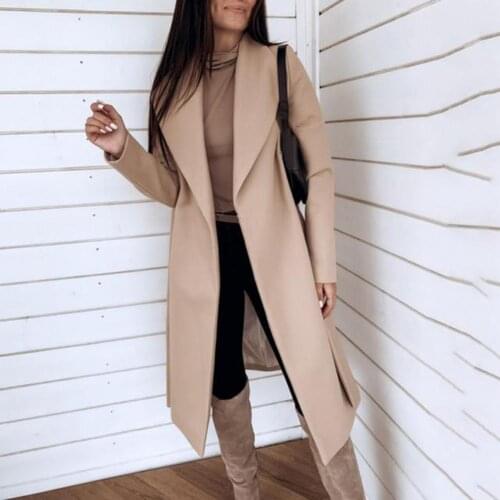 Women Oversize Coat Solid Color Belt Autumn Winter Large Lapel Waist Tied Long Coat for Office Wholesale Dropshipping 2021