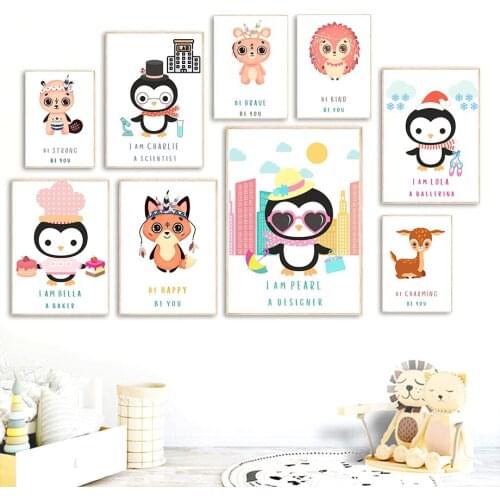 Animals Fox Bear Hedgehog Deer Penguin Nursery Wall Art Canvas Painting Nordic Posters And Prints Wall Pictures Kids Room Decor