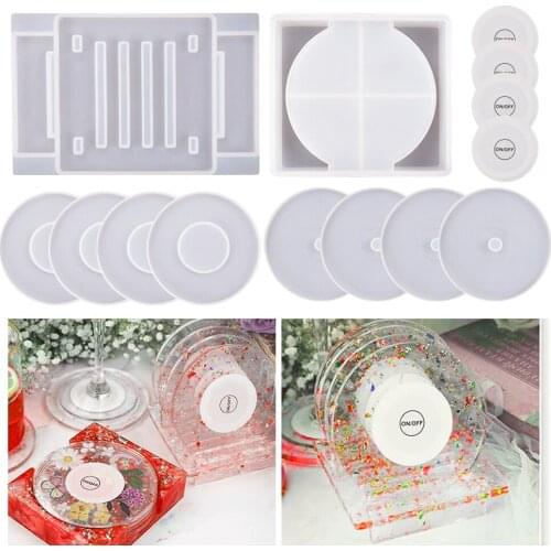 14Pcs LED Round Coaster Set Epoxy Resin Mold Cup Mat Holder Silicone Mould DIY Crafts Luminous Coaster KiT Resin Casting Tools