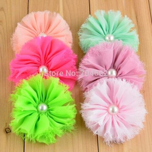 200pcs/lot 2.76'' girls Chiffon Flowers With Pearl For Hair Band Shabby Flower For Head Band Free Shipping TH16
