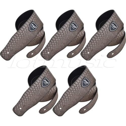 5 pack Kmise Gray Guitar Bass Strap PU Leather Embossed Electric Acoustic Snake Skin Style
