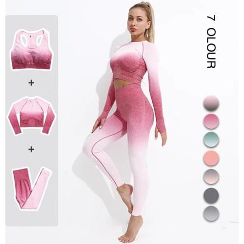 GAUENEEN Seamless Womens Yoga Set Gradient Fitness Sportswear 2021 New Long Sleeve High Waist Tight Womens Running Sportswear