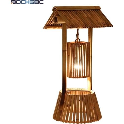 BOCHSBC Loft Bamboo Table Lamp for Bedroom Dinning Room Living Room Creative Design Desk Lights Height 56CM E27 Lampara de mesa