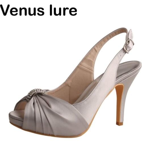Slingback Grey Heels for Wedding Women Size 10 Platform Open Toe Sandals