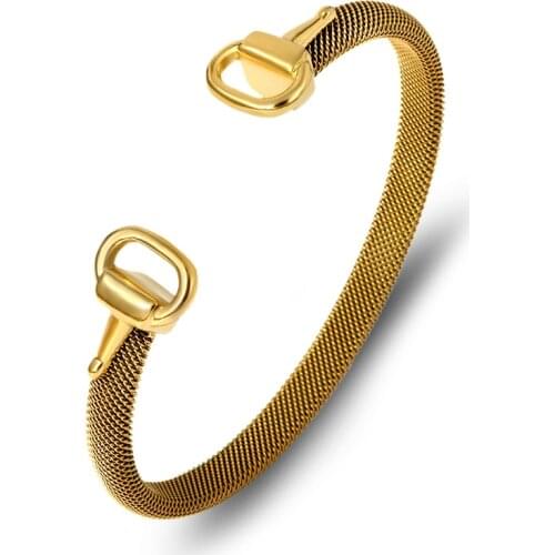 2021 Stainless Steel Bracelets & Bangles Gold Color Wholesale Wire Mesh Cuff Bracelet For Party Jewelry Open End Clasp Bracelets