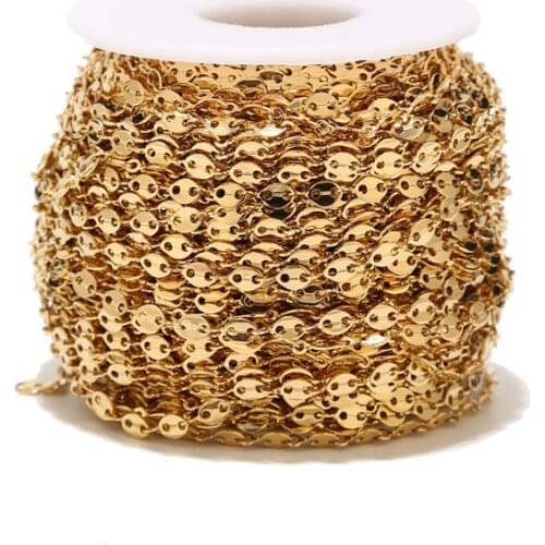 3.8mm Coffee Beans Link Chain Gold Plated Stainless Steel Twisted Rope Chain for DIY jewelry making