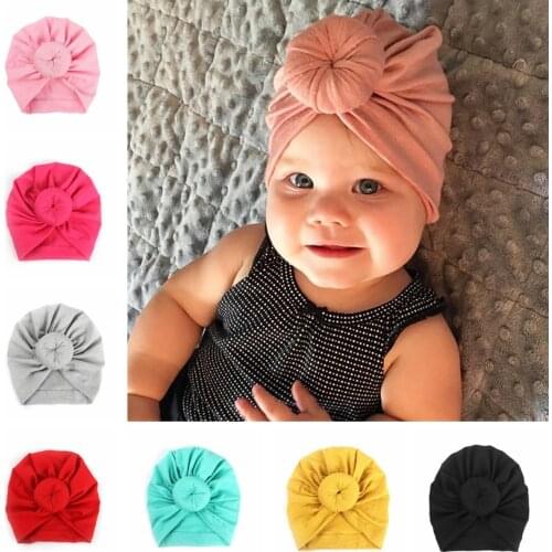 Yundfly Baby Turban Hat with Knot Round Ball Caps Cotton Blend Newborn Beanie Kids Photo Props Shower Gift