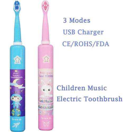 3 Modes Music Ultrasonic Tooth Brush Kids USB Charging Acoustic Wave Electric Toothbrush Children With 2 Brush Heads
