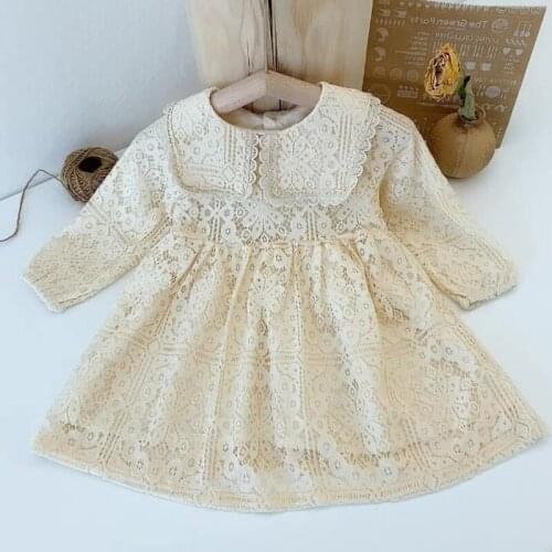 Kids Girl White Lace Flower Dresses Spring Autumn Baby Girls Princess Wedding Costumes Childrens Long Sleeve Fall Sweet Clothes