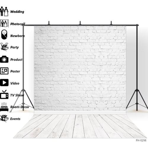 White Brick Wall Wooden Floor Backdrop Photocall Newborn Baby Shower Pet Portrait Photography Background Custom For Photo Studio
