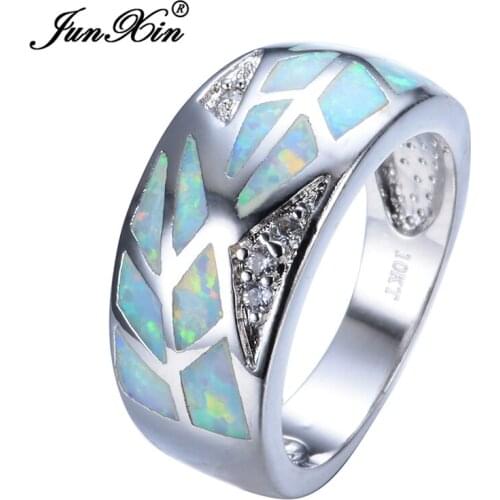 JUNXIN Top Quality New White Opal Rings For Men And Women Gold Filled Fashion Jewelry Promise Rings Birthday Gifts RP0006