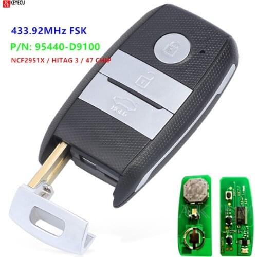 Keyecu Keyless Go Smart Remote Car Key Fob 433MHz NCF2951X / HITAG 3 For 2016 2017 KIA Sportage 95440-D9100 95440D9100 FOB-4F08