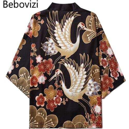 Bebovizi Japanese Crane Kimono Women Cardigan Yukata 2020 Fashion Men Haori Obi Clothing Asian Shirt National Tradition Clothes