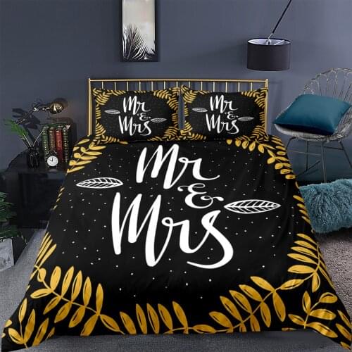 3D Nordic Marble Mr&Mrs Bedding Set Comforter Duvet Cover Pillowcases Luxury Black And White Bed Linens Set Queen/King Size
