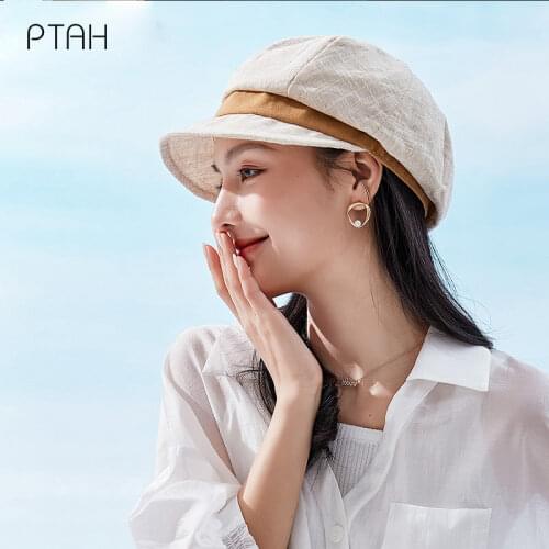 [PTAH]Summer Womens Newsboy Caps Breathable Comfortable Hat Sun Protection Foldable Casual Cap Higt Guality Cloth Visors Female