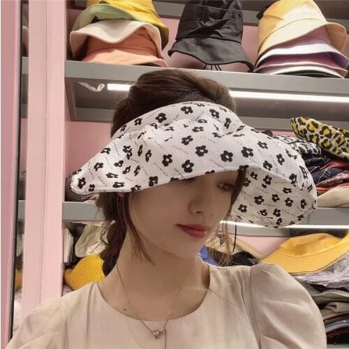 Summer Collapsible Flower Print Colors Empty Top Baseball Cap UV Protection Wide Brim Adjustable Sun Beach Visor Hat For Women