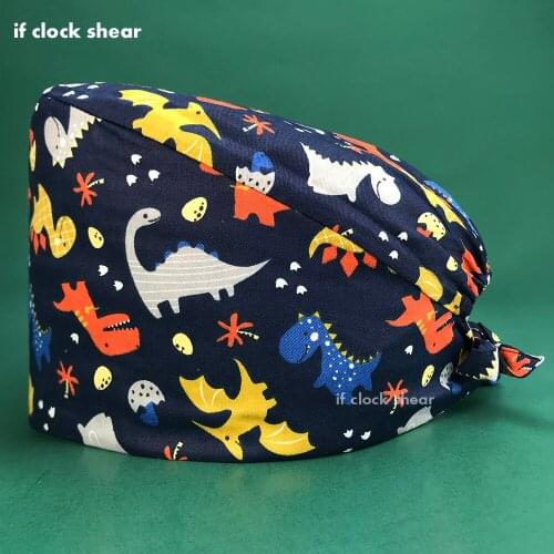 High Quality Medical Surgical Work Cap Cortoon Print Dental Hospital Scrub Hats Breathable Cotton Elastic Pet Clinic Scrubs Caps