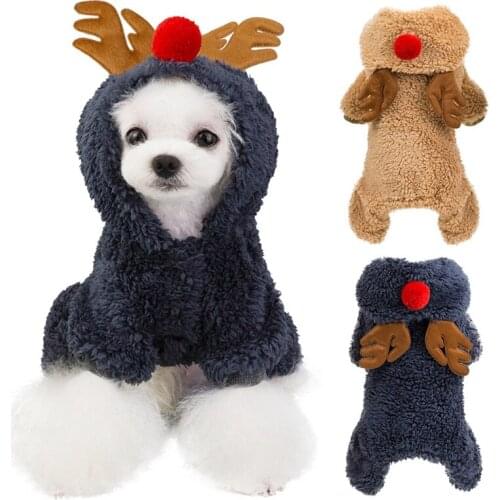 Cute Christmas Pet Dog Clothes Warm Fleece Costume Thickening Fleece Chihuahua Puppy Clothes Elk Apparel For Small Medium Dogs